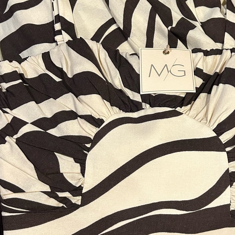 Antonio Melani x M.G. Style Somers Swirl Print Linen Blend Straw Trim Two Piece - Picture 3 of 5